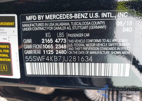 2018 Mercedes-Benz C 300 4Matic из США, поврежденный, VIN 55SWF4KB7JU281634